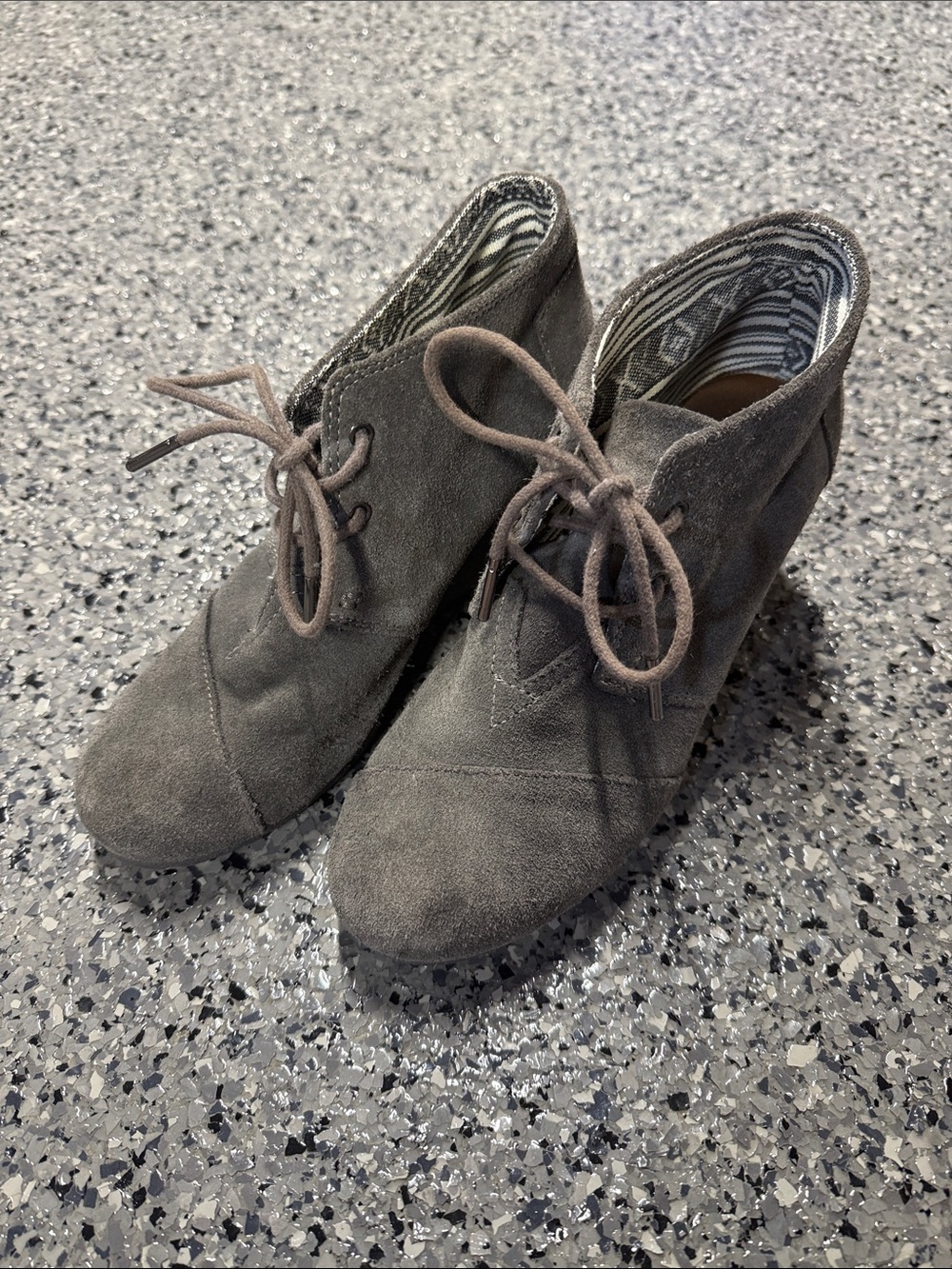 Toms Gray Suede Lace-Up Ankle Booties